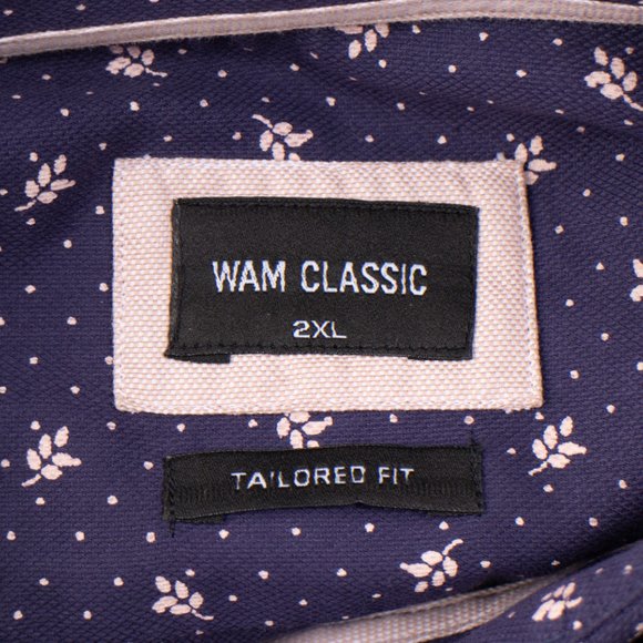 WAM Classic Tailored Fit Men's XXL Long Sleeve Button Shirt Blue Leaf Design - Picture 8 of 10